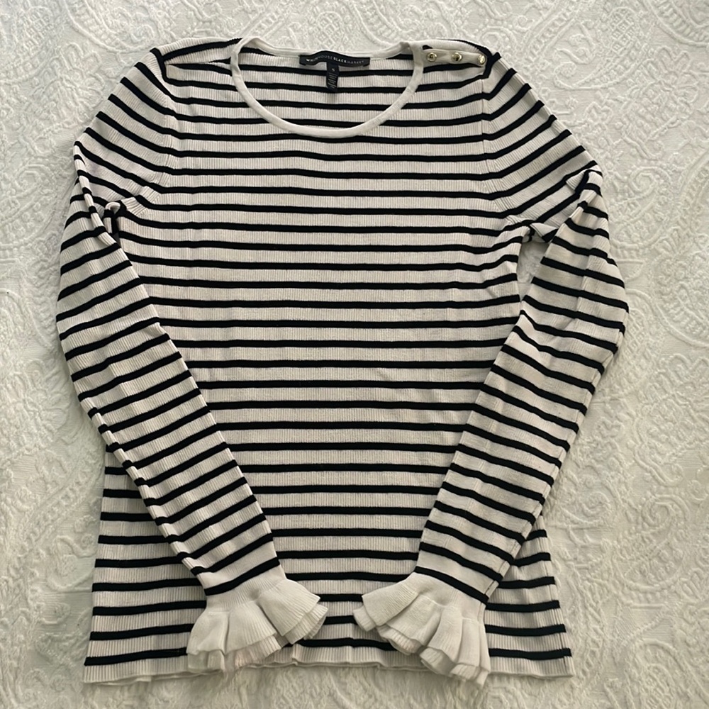 White House Black Market Stripped Ruffle Sleeve Sweater
